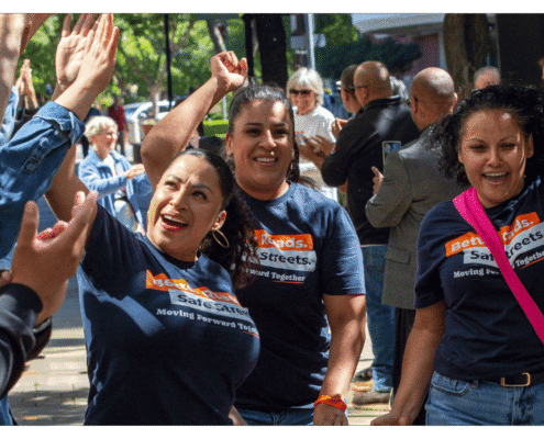 Sandra Celedon and Fresno BHC Staff walk one of fifteen boxes comprising of the 32,000 signatures collected by Better Roads, Safe Streets to advance the Better Roads, Safe Streets transportation measure
