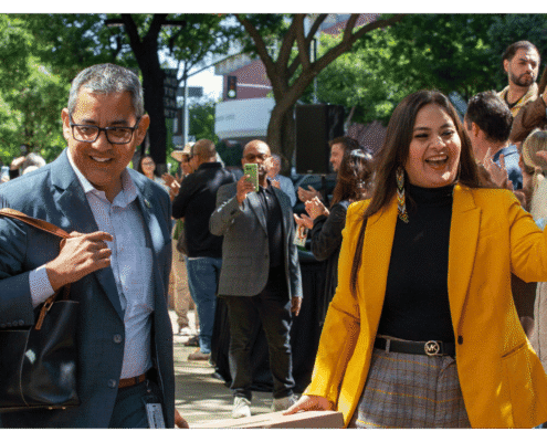 Advocates walk one of fifteen boxes comprising of the 32,000 signatures collected by Better Roads, Safe Streets to advance the Better Roads, Safe Streets transportation measure