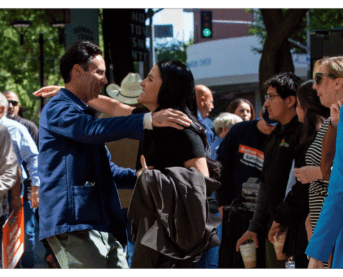 Advocates speaking outside of press event celebrating the collection of 32,000 signatures by Better Roads, Safe Streets to advance the Better Roads, Safe Streets transportation measure